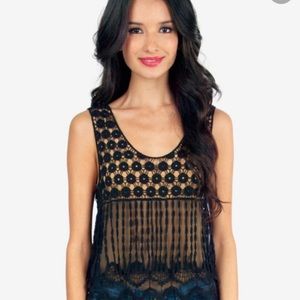 Tobi black fringe crochet tank top